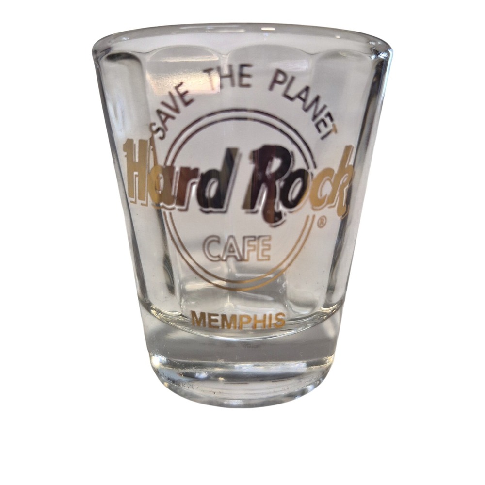 Hard Rock Cafe Shot Glass Clear Gold Memphis Save The Planet Souvenir